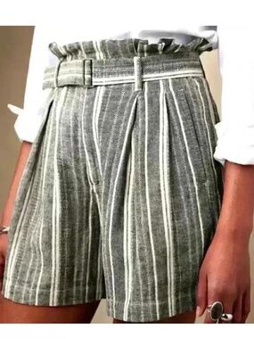 Banana Republic gray and White Striped High-Waist Paperbag Shorts